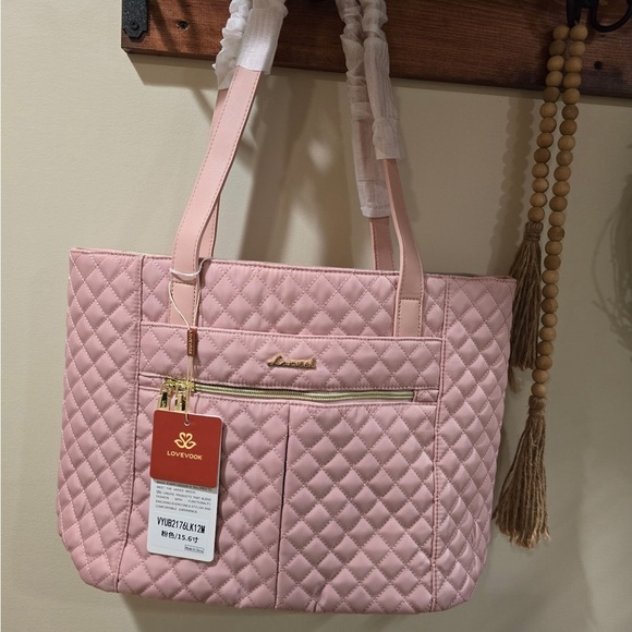 NWT LOVEVOOK Pink Quilted Tote Bag with Wristlet - Picture 5 of 10